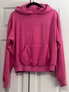 SKIMS Plush Terry Hooded Pullover in Bright Pink
